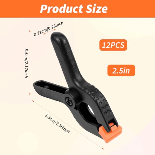 12pcs Black Plastic Spring Clamps, Anti-Slip Clips for Balloon Arch Clips for Backdrop, Heavy Duty Plastic Clamp for Backdrop Curtain and Photo Prop