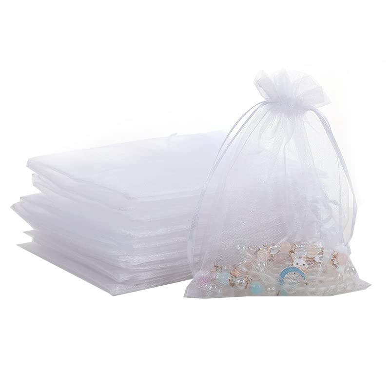 100-Pack White Organza Gift Bags - 4x6 Inch Sheer Drawstring Pouches