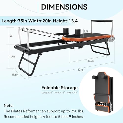 Foldable Pilates Reformer Machine for Home & Gym Use - 250 lbs