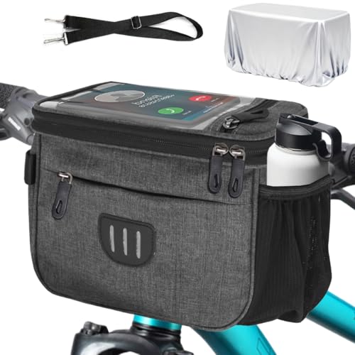 Bike Handlebar Bag with Rain Cover & Shoulder Strap - Bicycle Storage Organizer