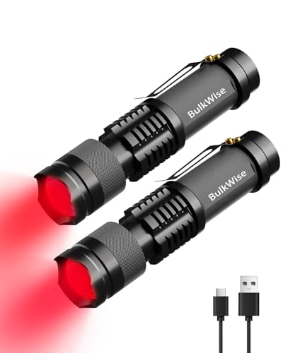Rechargeable Red Light Flashlight 2 Pack | Single Mode, Black, Outdoor & Reptile Use