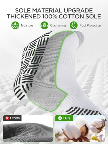 Men's Anti-Slip Soccer Grip Socks - Athletic Non-Slip Pads - White