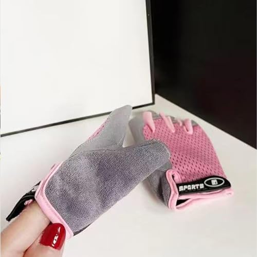 Kids Fingerless Cycling Gloves - Non-Slip, Pink for Ages 5-8
