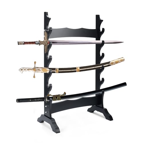 Lukar 6 Tier Wooden Sword Stand Classic Floor Display for Katana Samurai Wakasashi & Lightsaber
