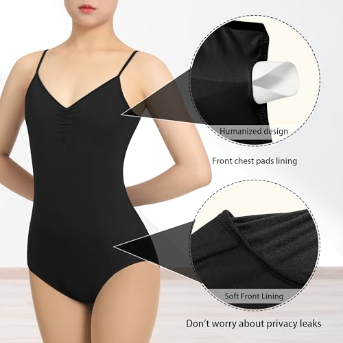 Women's Black Mesh V-Back Ballet Leotard Camisole Small Tegmk