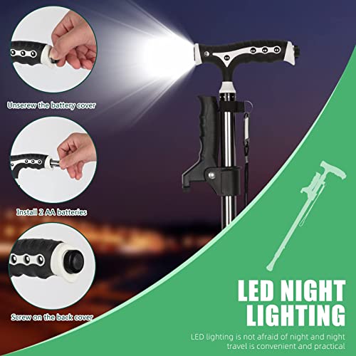 Yayayo Black Aluminum Foldable Walking Cane for Seniors - 440 Lb Support, Adjustable & LED Light