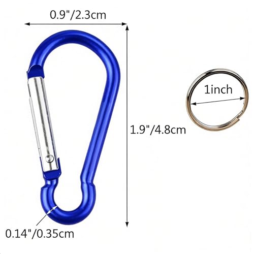 30pcs Multicolor Carabiner Clips with Keyrings - Lightweight D-Ring Hooks