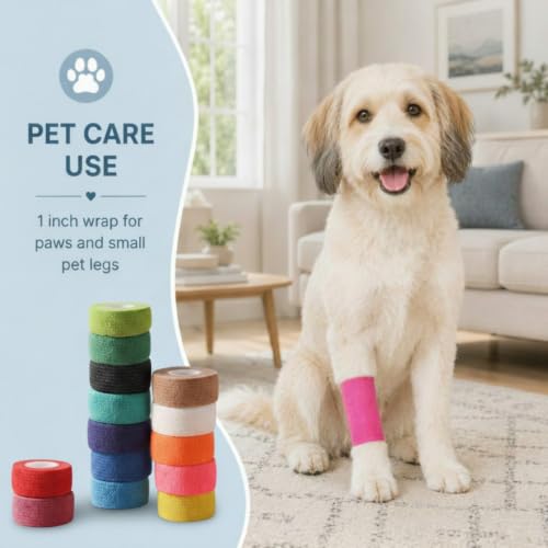 Nuogo 100 Self-Adhesive Bandage Wrap Rolls Bulk 1 Inch x 5 Yards First Aid Sports Pet