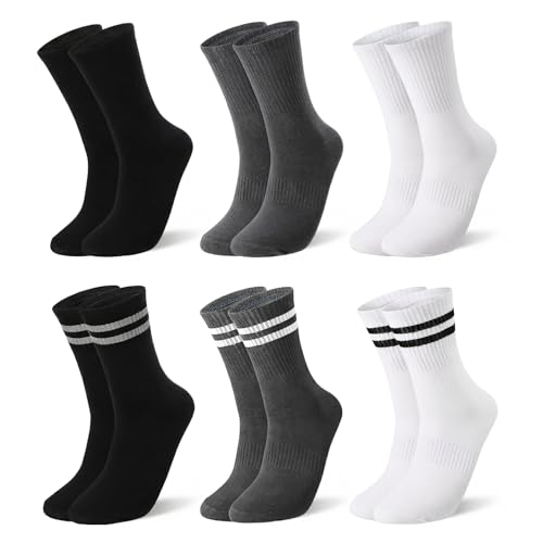 Striped Athletic Crew Socks - 6 Pairs, Size 9-12