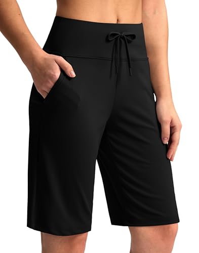 G Gradual Women's 11" Knee Length Bermuda Shorts with Pockets - Large Black