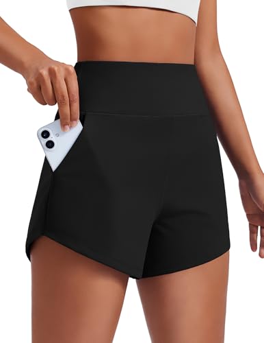 PINSPARK Women's 3.5" Black Athletic Running Shorts - Medium, Unlined Workout Shorts