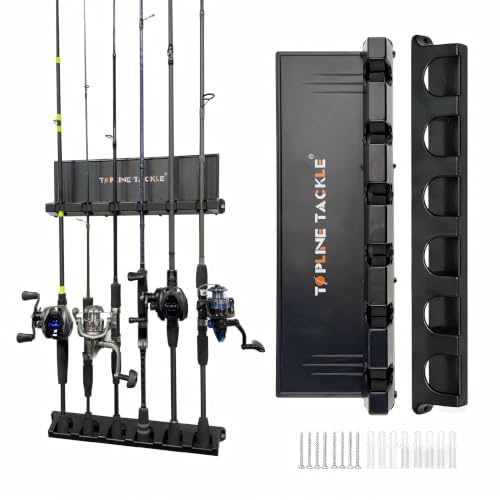 Topline Tackle 2 Pack Vertical Fishing Rod Holders (Up to 12 Rods) Wall Mount Organizer
