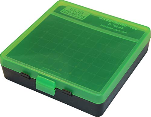 100 Round Ammo Box for 9mm & 380 ACP - Flip-Top Storage Case - Clear Green/Black