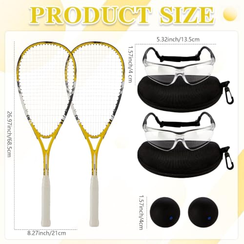 Beginner Squash Racquet Set - 2 Racquets, Goggles & Bags - Yellow