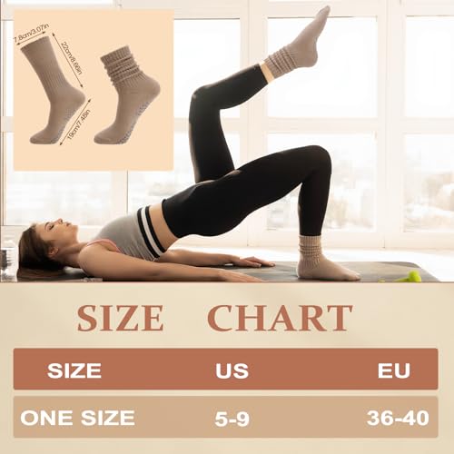 Slouchy Pilates Socks with Grips - 3 Pack - Off White, Light Brown, Khaki