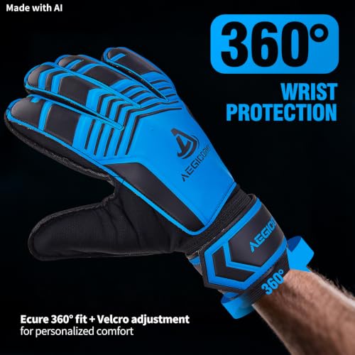 Aegicormy Goalkeeper Gloves Blue 6 with Finger Protection, Extra Grip, Unisex Youth & Adults
