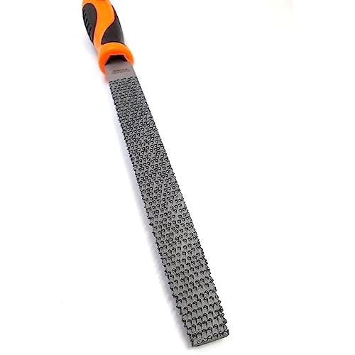 Edward Tools Harden 8" Half-Round Rasp Woodworking File with Rubber Handle - Heavy Duty Carbon Steel - Great for Rapid Removal of Material - Tool is 12" Long with Handle
