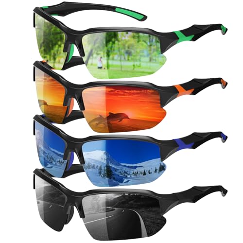 Polarized Sports Sunglasses - UV400 Protection, Lightweight Half-Frame - Green, Orange, Navy, Black