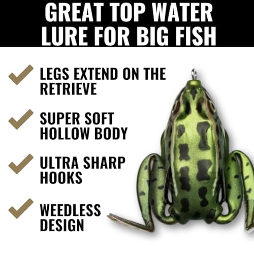 Lunker Frog Fishing Lure - Realistic Topwater Bait, Green Tea
