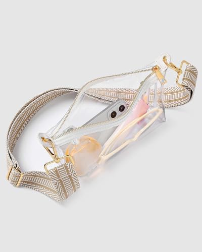 Clear Purse for Stadium Events - Beige Herringbone Crossbody Bag