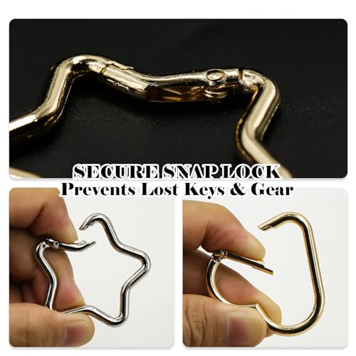 Gold & Silver Heart & Star Carabiner Clips - 4 Pack Mix Color