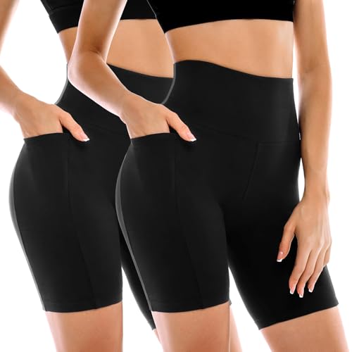 Womens Biker Shorts with Pockets | High Waisted Tummy Control