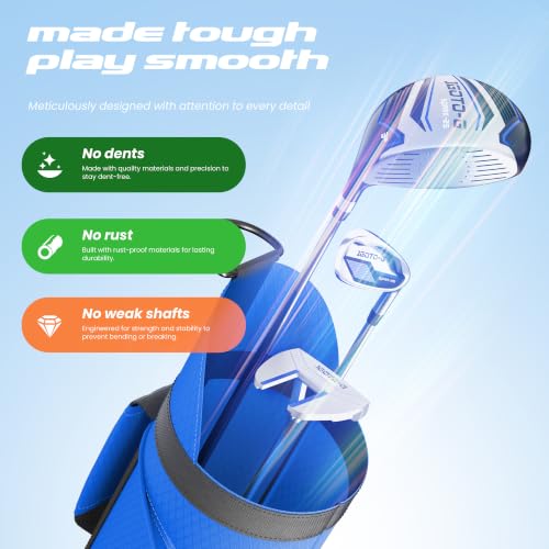 Kids Golf Clubs Set - 5 Pieces Junior Clubs with Bag, Ages 3-5, Right/Blue