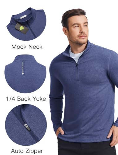 PinSpark Lightweight Mens Quarter Zip Pullover Mock Neck Sweatshirt – Navy Large