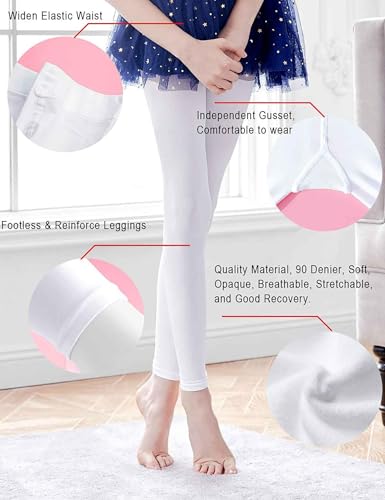Girl's Footless Tights for Dance & Gymnastics - White, 8-12 Years