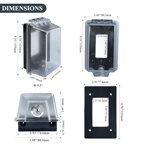 Baby Safety Dual Outlet Cover Box-Key Lock for Much Better Toddler Proofing,Easier Operation, Simple 4 Step Install with Included Screws,Provides Extra Space Inside for Plugs,Adapters(2Pack)