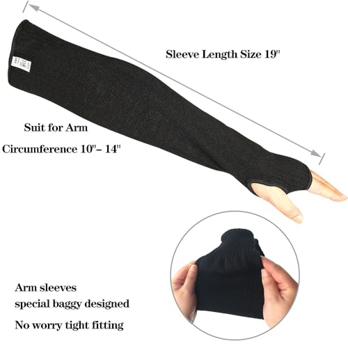 Black Welding Sleeves Kevlar Arm Guards 19 inch Long with Thumb Hole,Safety Arm Sleeve Cut,Heat,Scratch Resistant Sleeves for Mechanic Welding Repairs Work 2 Paris