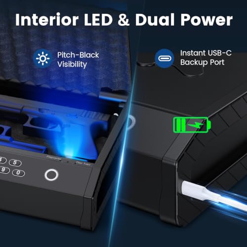 Biometric Handgun Safe with Handle - Portable Quick Access for 2 Pistols