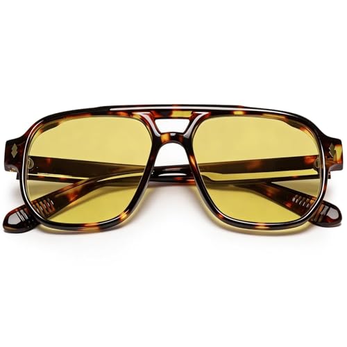 Retro Aviator Sunglasses UV400 Tortoise Brown/Yellow