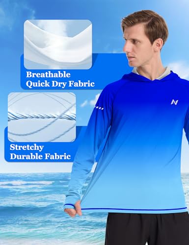 isnowood Men’s UPF 50+ Fishing Hoodie Sun Shirt Long Sleeve – Large, Royal Blue Gradient