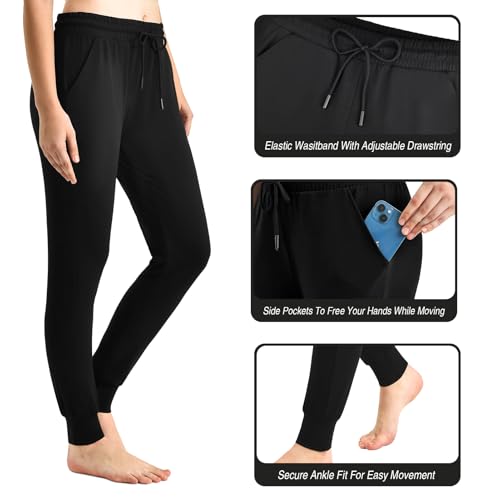 Full Length Womens Joggers with Pockets - X-Large Black