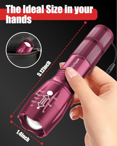 Victoper Pink LED Flashlight 2 Pack Waterproof Zoomable Tactical Torch, 5 Modes for Camping & Outdoors