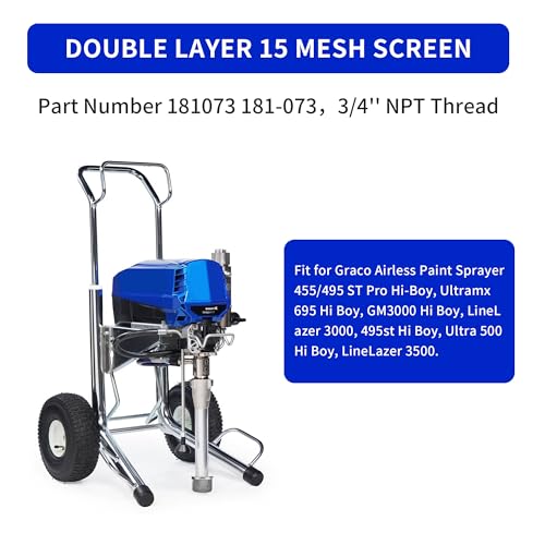 183770 Pump Inlet Strainer Screen Filter for Airless Paint Sprayer 455ST, 495ST Pro Hi-Boy, GM3000, Ultra 500, 695, LineLazer 3000, 3500 Suction Hose, 3/4" NPT Thread, Double Layer Screen