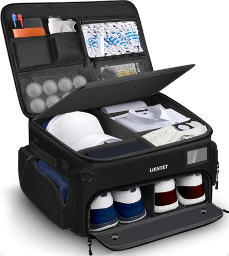 LOINTET Waterproof Golf Trunk Organizer with Ventilated Shoe Compartments - Black