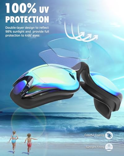 Kids Anti-Fog Swimming Goggles for Ages 3-14 - Aqua