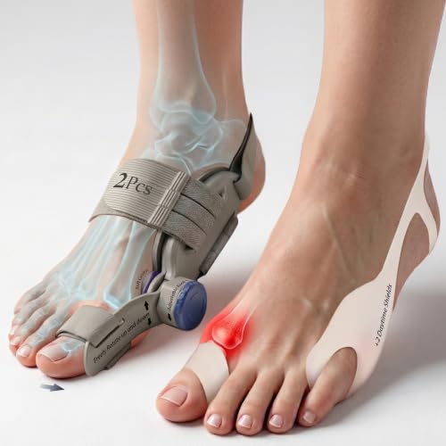 Gray 2-Pack Bunion Corrector & Silicone Toe Separators for Hallux Valgus, Overlapping Toes, Hammer Toe Relief — Adjustable Knob & Day Use