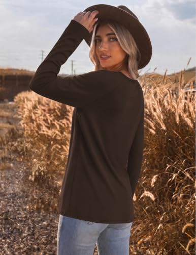 Ekouaer Womens Raglan Thermal Long Sleeve Top Brown Large