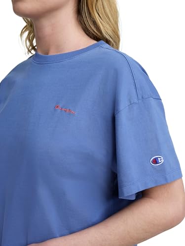 Champion Women's Classic Short Sleeve T‑Shirt - Loose Fit with Coastal Fjord Tonal Script Logo, Medium