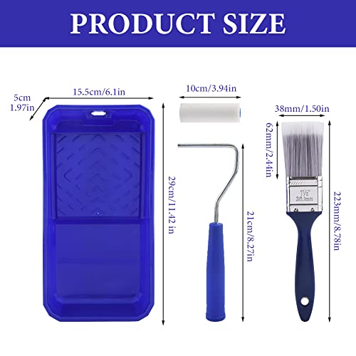 Household Mini Paint Roller Kit, 4 pcs Sponge Paint Roller Head +2 pcs Fabric Roller Head +1 Paint Tray +1 Roller Handle +1 Pant Brush fits Home Painting & Smaller DIY Projects(Multi Color)