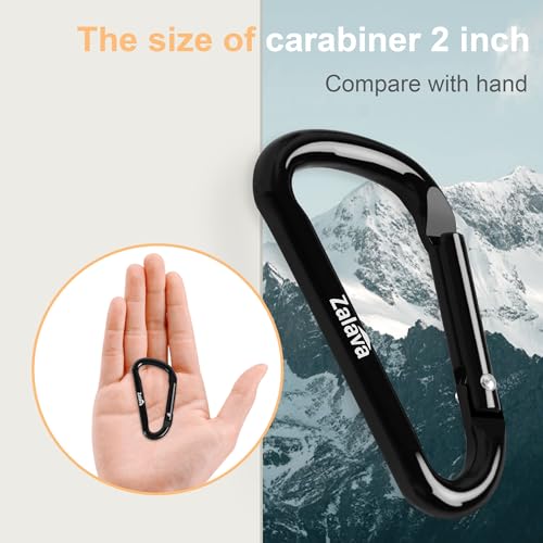 Aluminum Carabiner Clips - 6-Pack Keychain D-Rings, Black