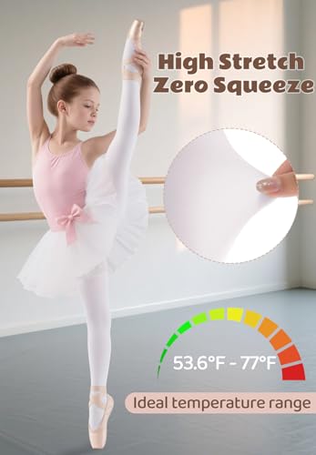 Girls Ballet Dance Tights 90D Opaque Soft Velvet - White, 6-8 Years