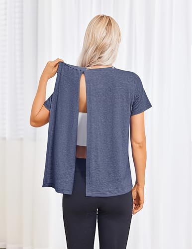 Deyeek Post Surgery Hospital Shirt for Women Large Blue Purple Tear Away Snap Open Back
