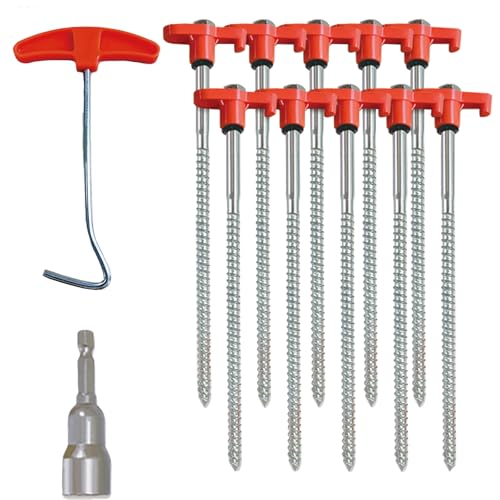 8-Inch Heavy Duty Drill-In Tent Stakes - Rust-Resistant Ground Anchors for Camping & Gardening