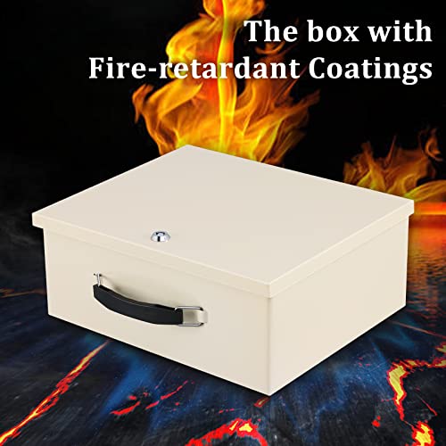 Dalmbox Portable Fire Safe Box with Key Lock, Fire Resistant Metal Lock Box for Documents, Security Strong Storage Box Safety Deposit Box for Home, Outside, Car, XL Large,13.2¡±x 11¡±x 5.1'', Beige