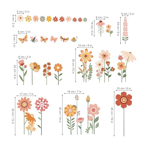 decalmile Boho Flower Wall Decals for Kids Garden Floral Daisy Butterfly Wall Stickers Baby Nursery Girls Bedroom Kids Room Wall Decor