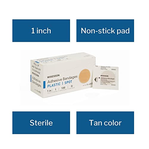 Sterile Plastic Round Spot Bandages - 1 Inch Diameter, 100 Count